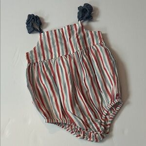 Pink Chicken Striped Baby Romper with Ruffled Straps